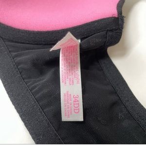 PINK Victorias Secret Bra 34DD Lightly Lined Demi Black Floral Lace Front Close